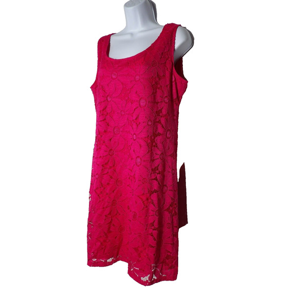 Tiana B Dress Large Pink Sundress Eyelet Bright Lined Crochet Boho Coquette NWT - Picture 3 of 14